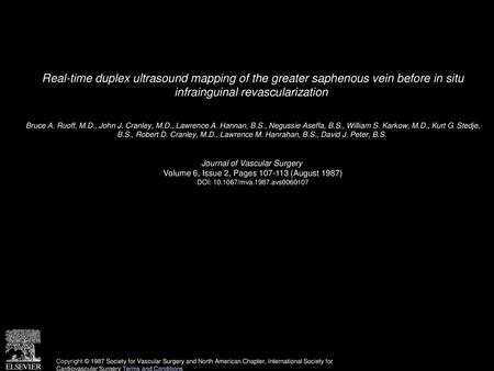 Real-time duplex ultrasound mapping of the greater saphenous vein before in situ infrainguinal revascularization  Bruce A. Ruoff, M.D., John J. Cranley,