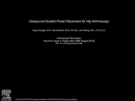 Ultrasound-Guided Portal Placement for Hip Arthroscopy