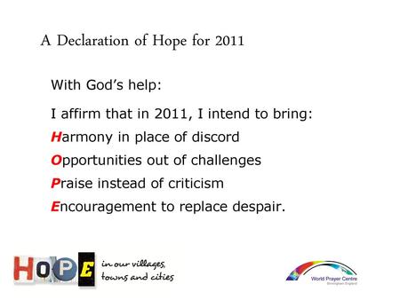 A Declaration of Hope for 2011