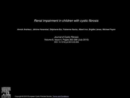 Renal impairment in children with cystic fibrosis