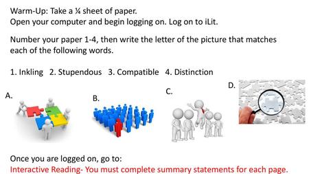 Warm-Up: Take a ¼ sheet of paper.