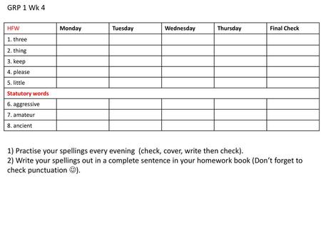 GRP 1 Wk 4 HFW Monday Tuesday Wednesday Thursday Final Check 1. three