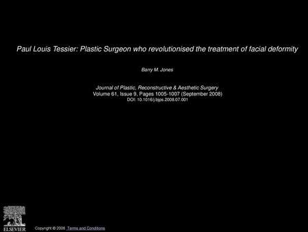 Barry M. Jones  Journal of Plastic, Reconstructive & Aesthetic Surgery 