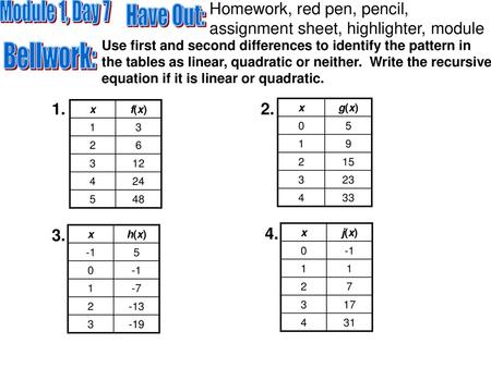 Module 1, Day 7 Have Out: Bellwork: