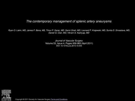 The contemporary management of splenic artery aneurysms