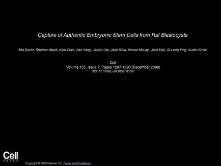 Capture of Authentic Embryonic Stem Cells from Rat Blastocysts