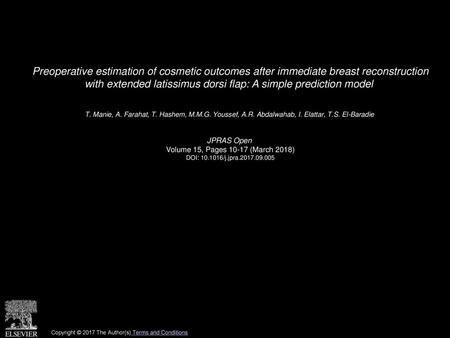 Preoperative estimation of cosmetic outcomes after immediate breast reconstruction with extended latissimus dorsi flap: A simple prediction model  T.