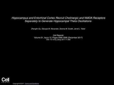 Hippocampus and Entorhinal Cortex Recruit Cholinergic and NMDA Receptors Separately to Generate Hippocampal Theta Oscillations  Zhenglin Gu, Georgia M.