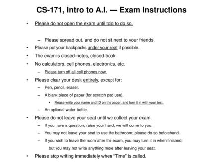 CS-171, Intro to A.I. — Exam Instructions