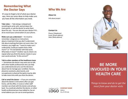 BE MORE INVOLVED IN YOUR HEALTH CARE