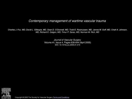 Contemporary management of wartime vascular trauma