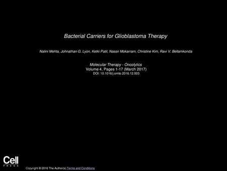 Bacterial Carriers for Glioblastoma Therapy