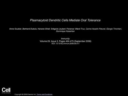 Plasmacytoid Dendritic Cells Mediate Oral Tolerance