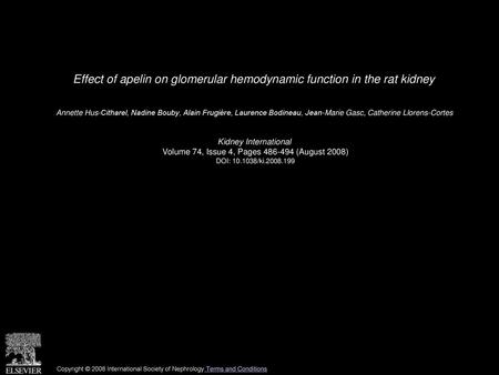 Effect of apelin on glomerular hemodynamic function in the rat kidney