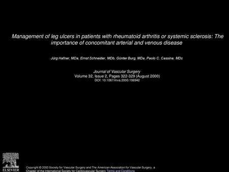 Management of leg ulcers in patients with rheumatoid arthritis or systemic sclerosis: The importance of concomitant arterial and venous disease  Jürg.