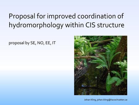 Johan Kling, johan.kling@havochvatten.se Proposal for improved coordination of hydromorphology within CIS structure proposal by SE, NO, EE, IT Johan Kling,