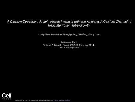 A Calcium-Dependent Protein Kinase Interacts with and Activates A Calcium Channel to Regulate Pollen Tube Growth  Liming Zhou, Wenzhi Lan, Yuanqing Jiang,