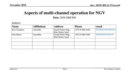 Aspects of multi-channel operation for NGV