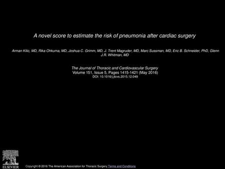 A novel score to estimate the risk of pneumonia after cardiac surgery