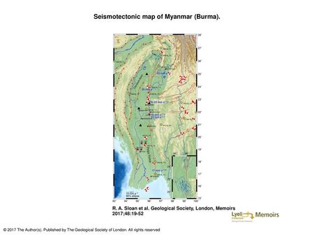 Seismotectonic map of Myanmar (Burma).