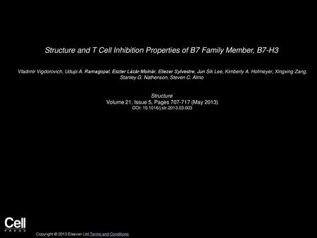 Structure and T Cell Inhibition Properties of B7 Family Member, B7-H3