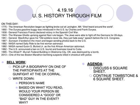 U. S. HISTORY THROUGH FILM