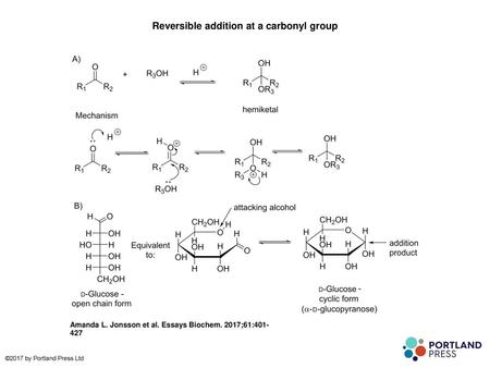 Reversible addition at a carbonyl group