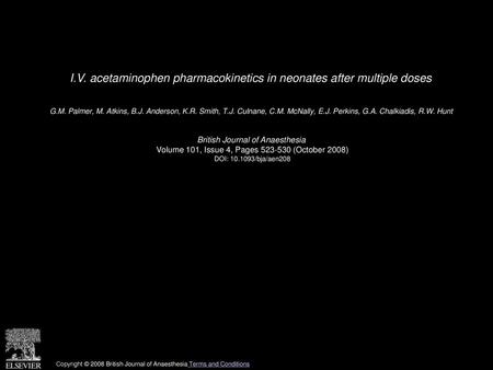 I.V. acetaminophen pharmacokinetics in neonates after multiple doses