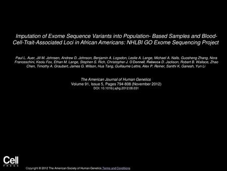 Imputation of Exome Sequence Variants into Population- Based Samples and Blood- Cell-Trait-Associated Loci in African Americans: NHLBI GO Exome Sequencing.