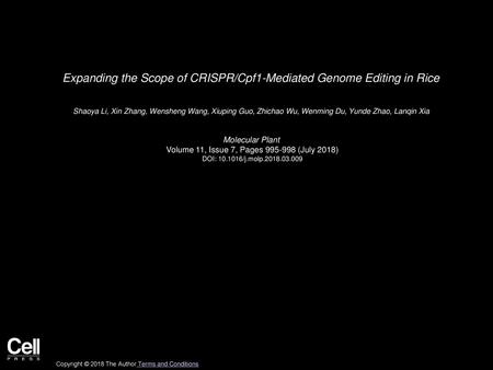 Expanding the Scope of CRISPR/Cpf1-Mediated Genome Editing in Rice