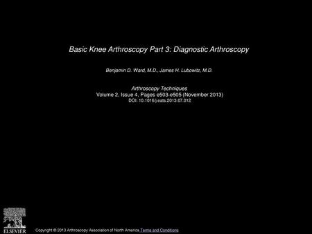 Basic Knee Arthroscopy Part 3: Diagnostic Arthroscopy