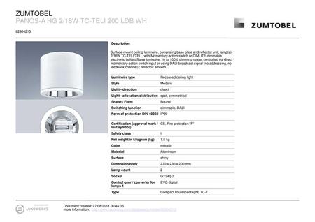 PANOS-A HG 2/18W TC-TELI 200 LDB WH