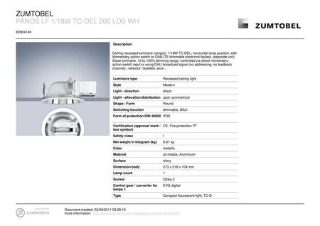 PANOS LF 1/18W TC-DEL 200 LDB WH