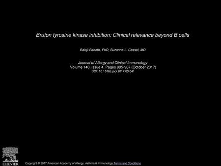 Bruton tyrosine kinase inhibition: Clinical relevance beyond B cells