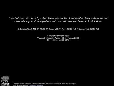 Effect of oral micronized purified flavonoid fraction treatment on leukocyte adhesion molecule expression in patients with chronic venous disease: A pilot.