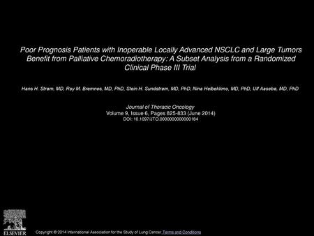 Poor Prognosis Patients with Inoperable Locally Advanced NSCLC and Large Tumors Benefit from Palliative Chemoradiotherapy: A Subset Analysis from a Randomized.