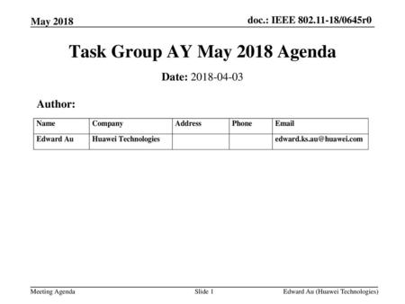 Task Group AY May 2018 Agenda