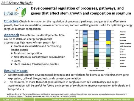 BRC Science Highlight Developmental regulation of processes, pathways, and genes that affect stem growth and composition in sorghum Objective Obtain information.