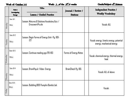 Grade/Subject: 4th Science