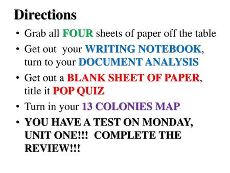 Directions Grab all FOUR sheets of paper off the table