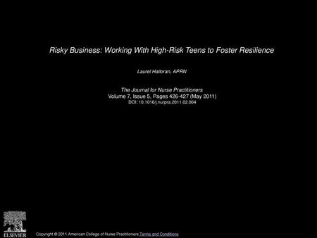 Risky Business: Working With High-Risk Teens to Foster Resilience