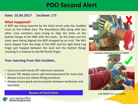 PDO Second Alert Date: Incident: LTI What happened?