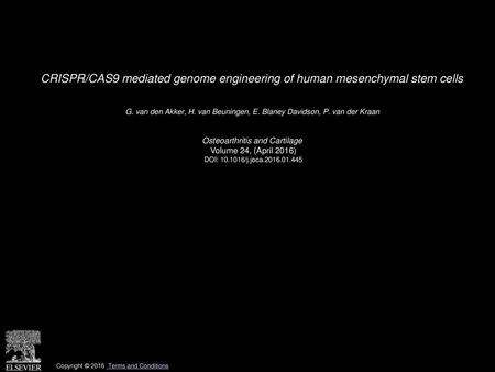 Osteoarthritis and Cartilage