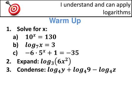 Warm Up Solve for x: 