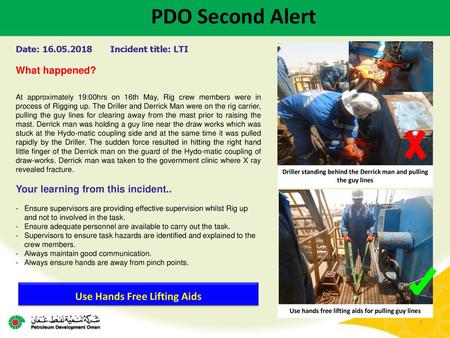 PDO Second Alert Use Hands Free Lifting Aids What happened?