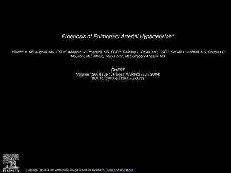 Prognosis of Pulmonary Arterial Hypertension*