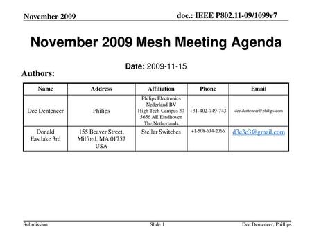 November 2009 Mesh Meeting Agenda