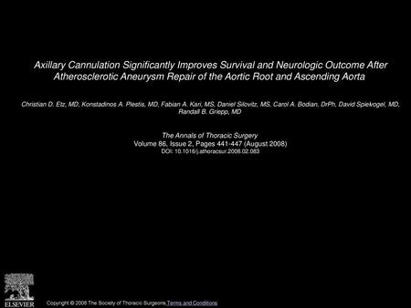 Axillary Cannulation Significantly Improves Survival and Neurologic Outcome After Atherosclerotic Aneurysm Repair of the Aortic Root and Ascending Aorta 