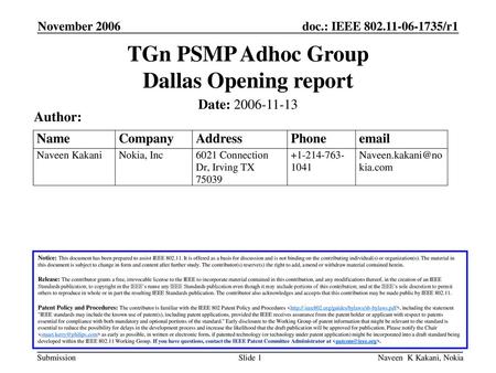 TGn PSMP Adhoc Group Dallas Opening report