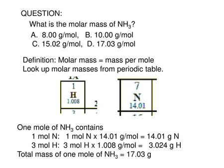 What is the molar mass of NH3?